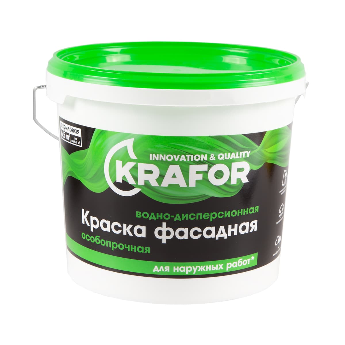 Краска фасадная водно-дисперсионная КRAFOR 6.5кг (Белая)