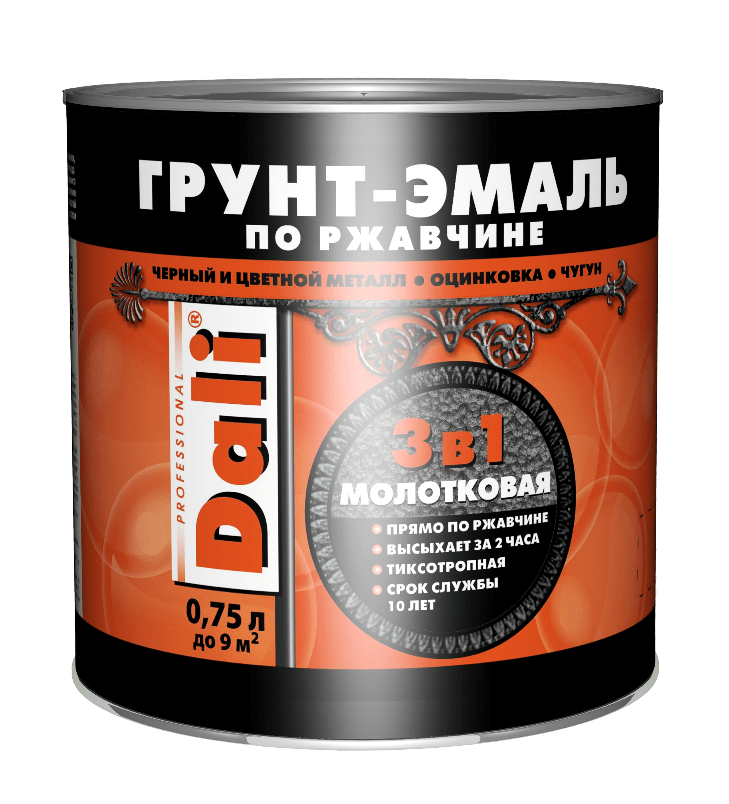 Грунт Эмаль по ржавчине (Краска по металлу) Dali 3в1 молотковая шоколадная 0.75л