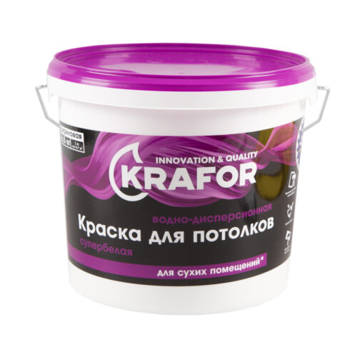 Краска для потолков водно-дисперсионная КRAFOR 3кг (Матовая белая)