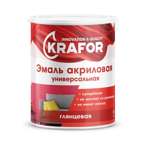 Эмаль акриловая Krafor супербелая глянец 1кг
