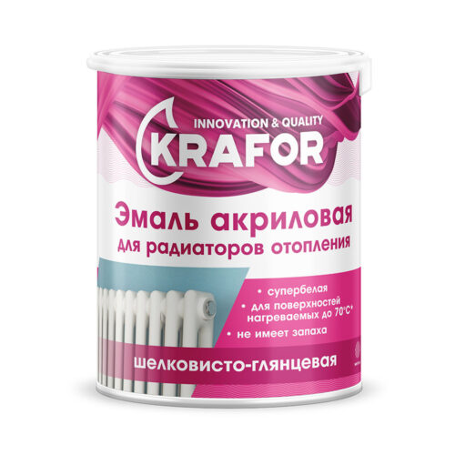 Акриловая эмаль Krafor для радиаторов отопления 1кг (Белая)