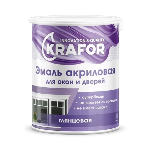 Эмаль акриловая Krafor для окон и дверей 1 кг (Белая)