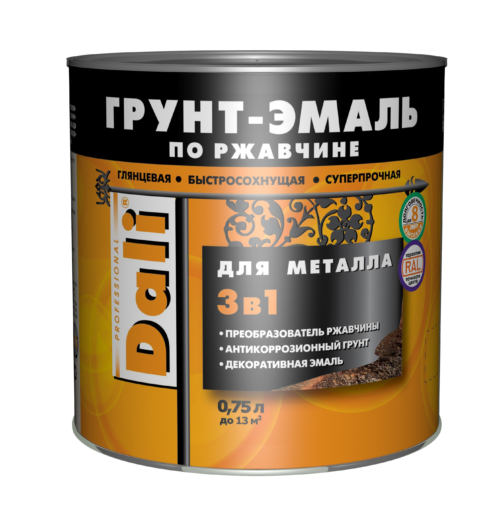 Грунт Эмаль по ржавчине (Краска по металлу) Dali 3в1  коричневая(Ral-8017) 0.75л