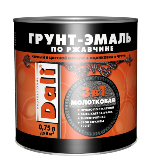 Грунт Эмаль по ржавчине (Краска по металлу) Dali 3в1 молотковая бронзовый 0.75л