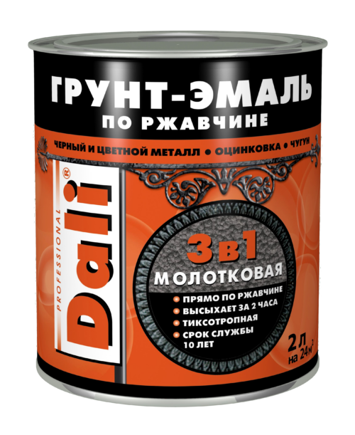 Грунт Эмаль по ржавчине (Краска по металлу) Dali 3в1 молотковая зеленая 2л